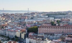 Aerial photo of Lisbon covered in buildings