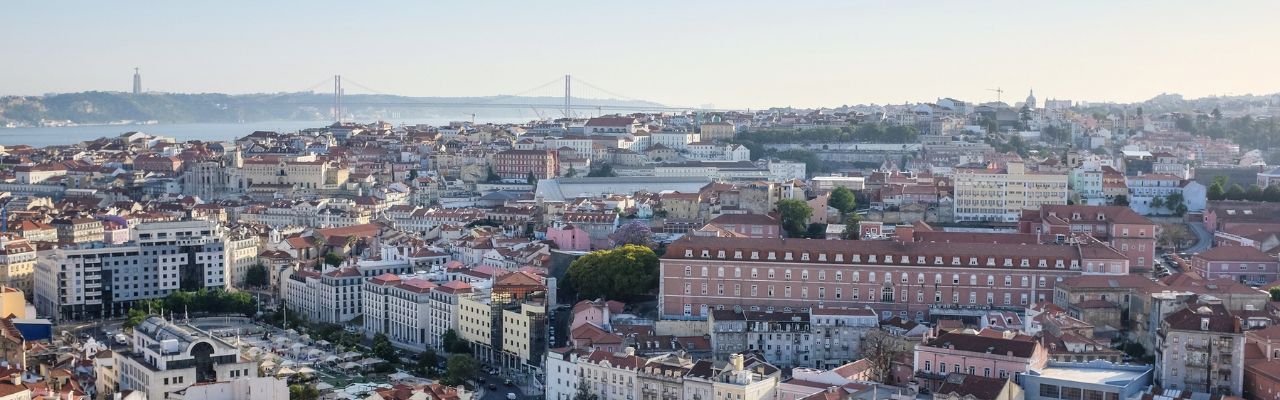 Aerial photo of Lisbon covered in buildings