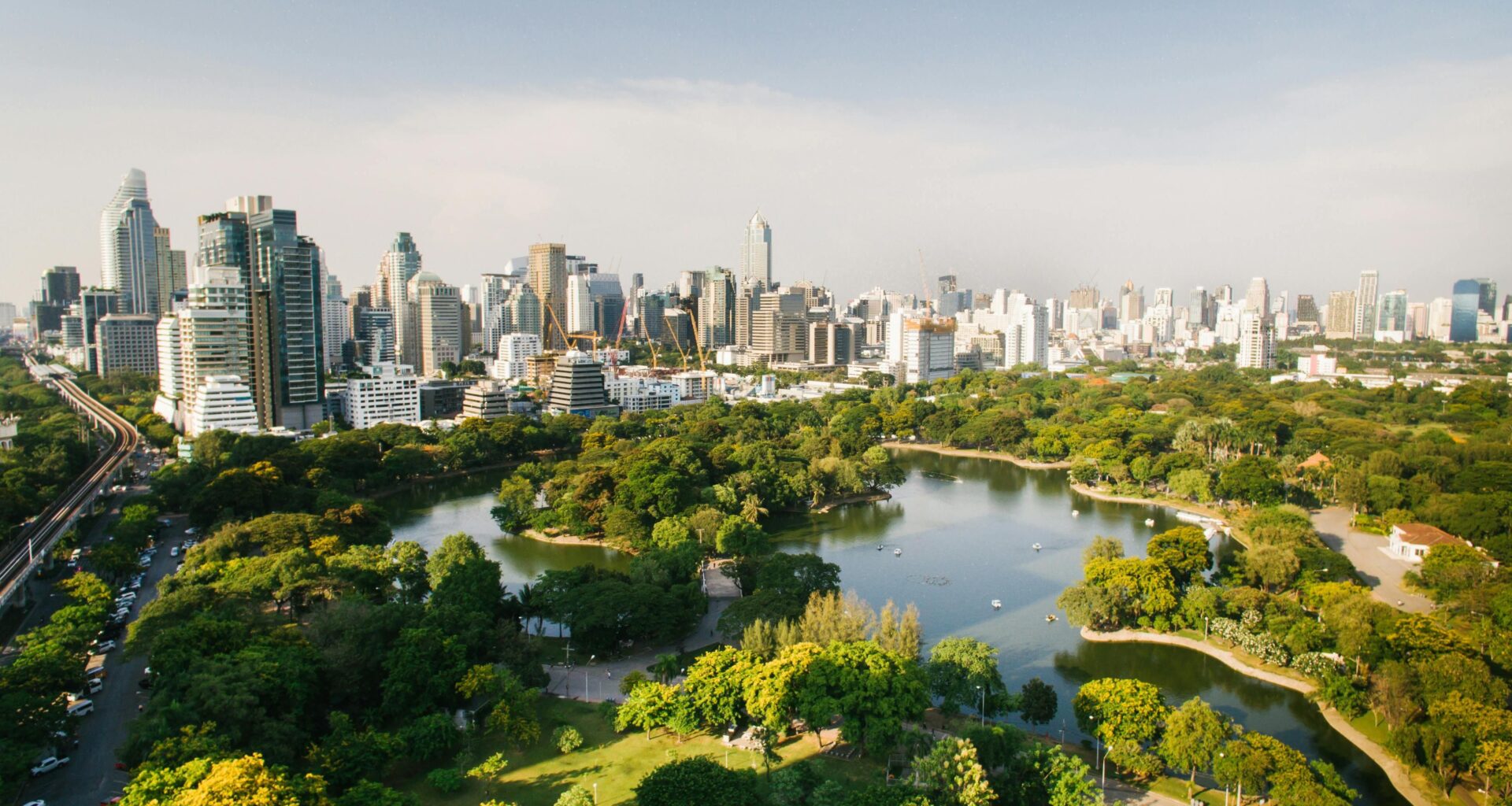 Park in Thailand with pond in the middle