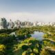 Park in Thailand with pond in the middle